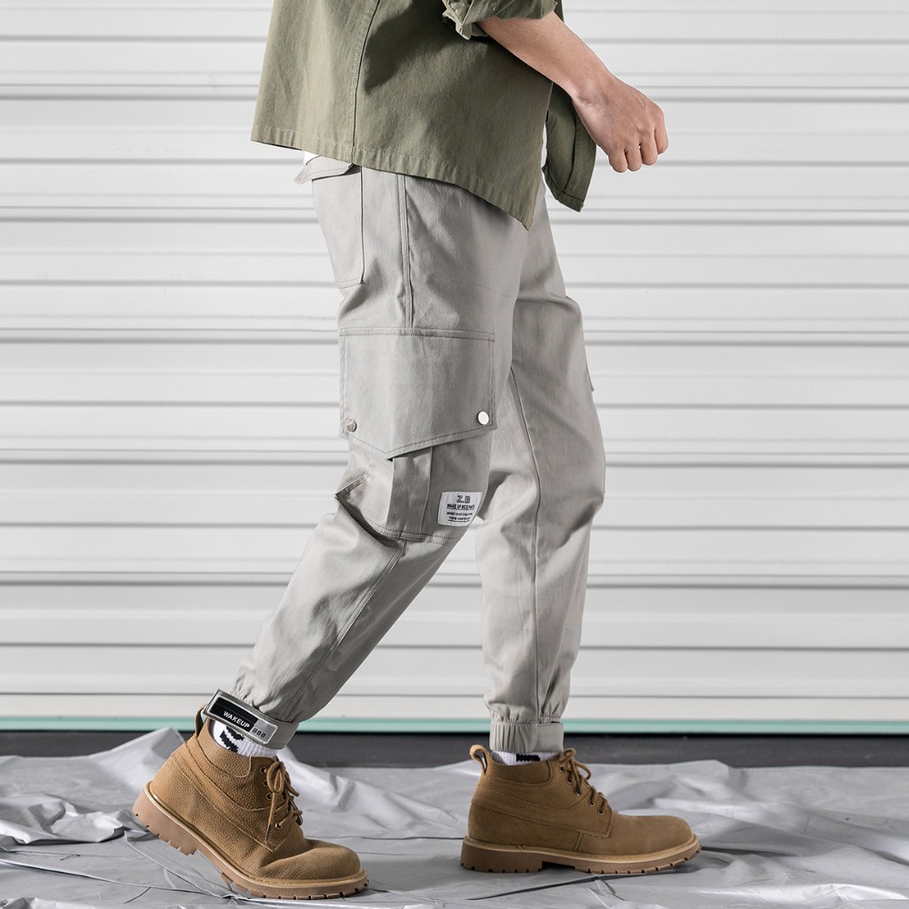 Men's Side Pockets Harlan Pants Hip Hop Casual Male Tactical Joggers Trousers Fashion Casual Streetwear Pants Elastic Waist
