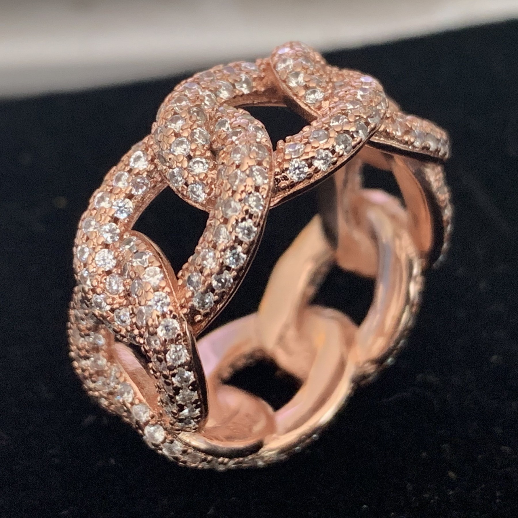 Sterg Sier & Rose Gold Wedding Band Ring: Pave White Sapphire CZ Dias