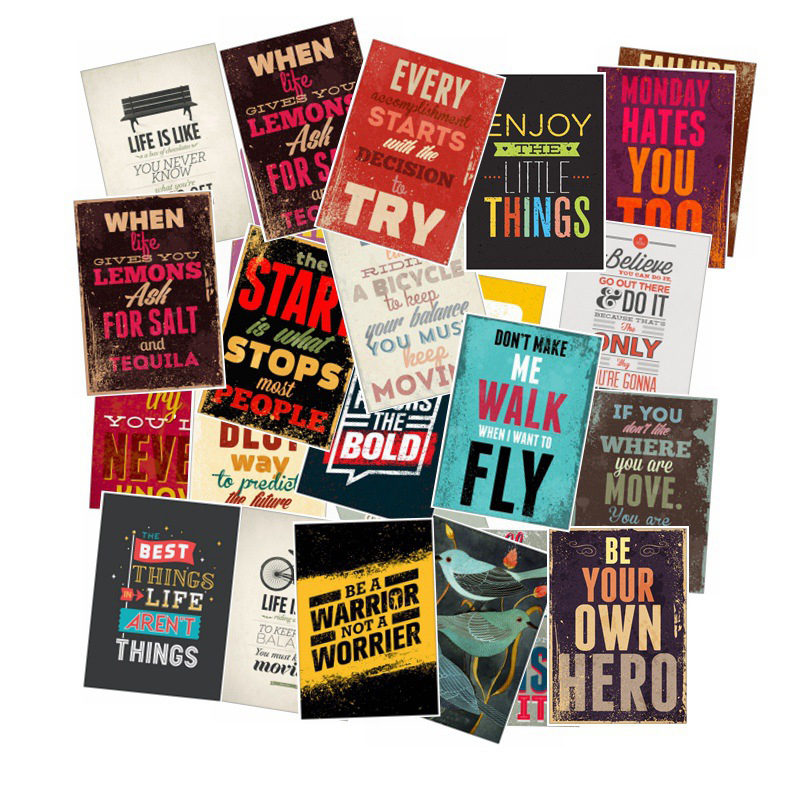 25pcs/Set Inspirational Motto Sticker Doodle Tide Luggage Sticker Waterproof Travel Case Laptop Guitar Skateboard Car Sticker