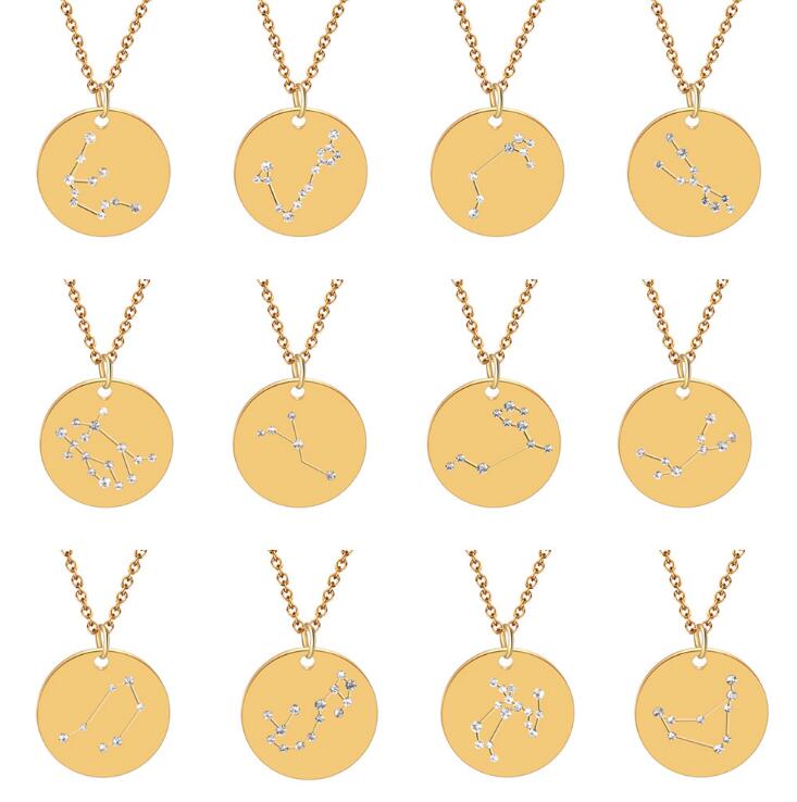 Valentine's Day Jewelry Creative New 12 Constellation Hanging Plate JewelryTitanium steel necklace with diamond inlay in European and Americ
Valentine's Day Jewelry Creative New 12 Constellation Hanging Plate JewelryTitanium steel necklace with diamond inlay in European and Americ