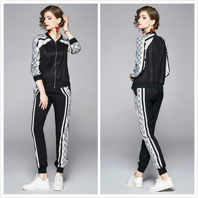 2020 Fashion Women's Sports Two Piece Sets Long Sleeve Print Runway Jackets Coat + Long Pants 2 pcs Black Ladies Designer Two Piece Pants, Customize
2020 Fashion Women's Sports Two Piece Sets Long Sleeve Print Runway Jackets Coat + Long Pants 2 pcs Black Ladies Designer Two Piece Pants, Customize
