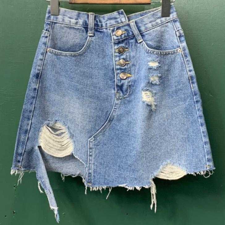 hole denim short skirt women summer high waist loose loose single breasted a-line skirt, Blue
hole denim short skirt women summer high waist loose loose single breasted a-line skirt, Blue