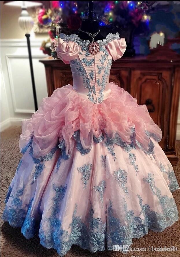 Sweet Off-shoulder Neck Flower Girl Dresses Special Occasion For Weddings Floor Length Girls Pageant Dress Appliques First Communion Dress