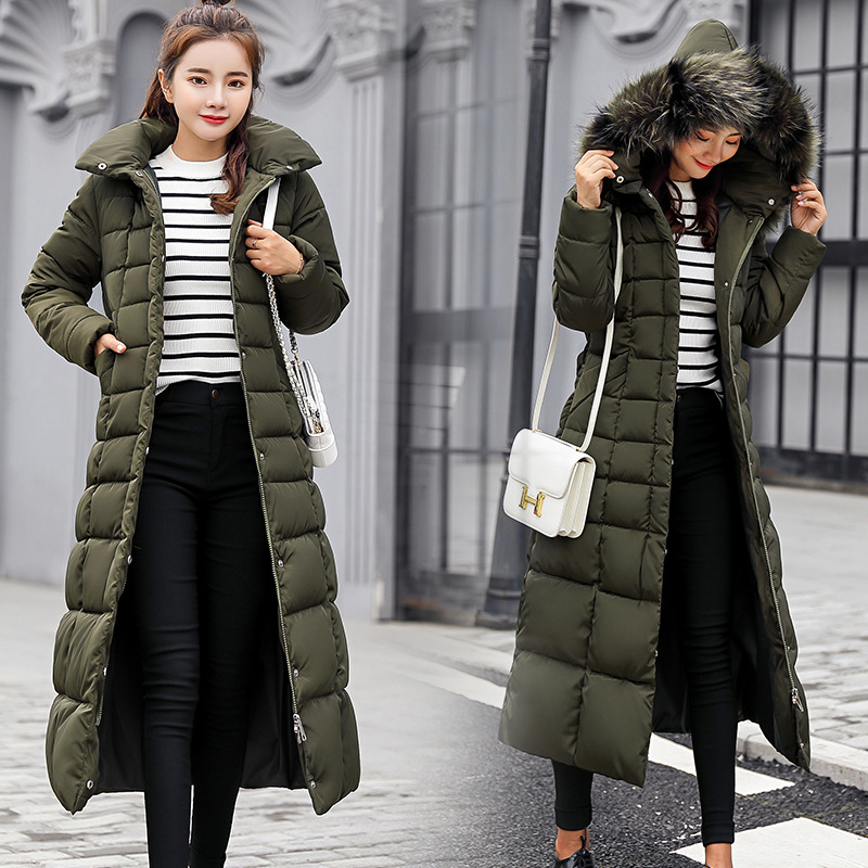 Fashion Winter Jacket Women Big Fur Belt Hooded Thick Down Parkas X-long Female Jacket Coat Slim Warm Winter Outwear 2019 New Y190828