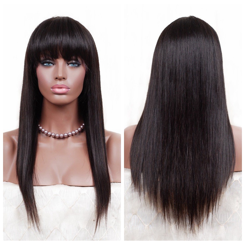 Long Black Wigs for Women Synthetic Lace Front Wig Straight Hair with Baby Hair Heat Resistant Natural Wig with bangs