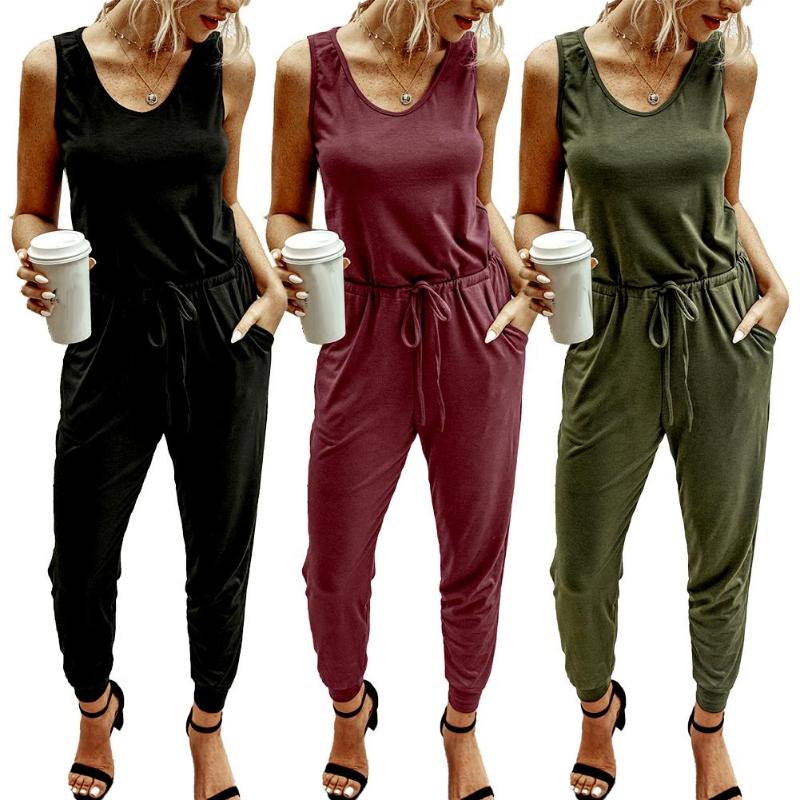 Solid Color Women Sleeveless Round Neck Waist Straps Jumpsuit Long Pants Romper 2020, Black
Solid Color Women Sleeveless Round Neck Waist Straps Jumpsuit Long Pants Romper 2020, Black