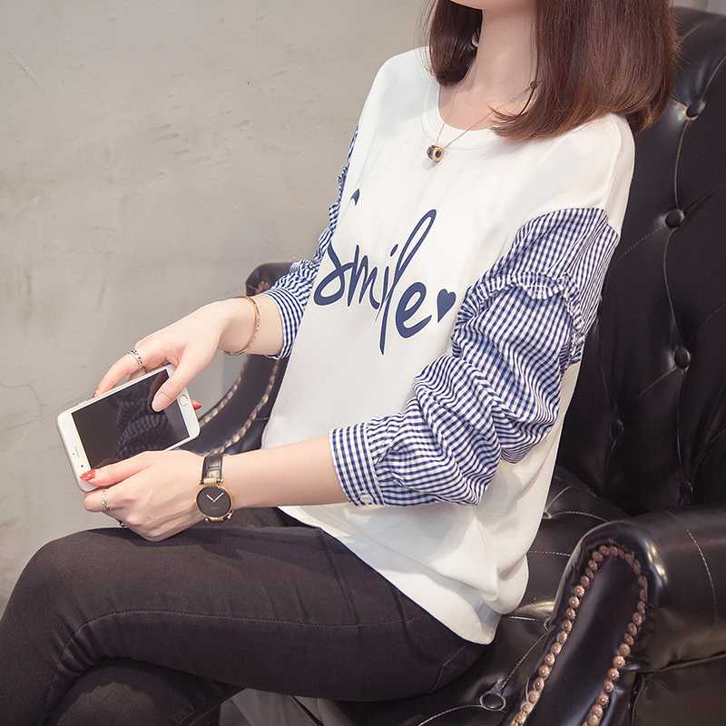 Plus Size Striped Patchwork T-shirt Women Tops Autumn Casual Loose Ruffles Long Sleeve Oversized Letter Print Vintage Tshirt, Blue
Plus Size Striped Patchwork T-shirt Women Tops Autumn Casual Loose Ruffles Long Sleeve Oversized Letter Print Vintage Tshirt, Blue
