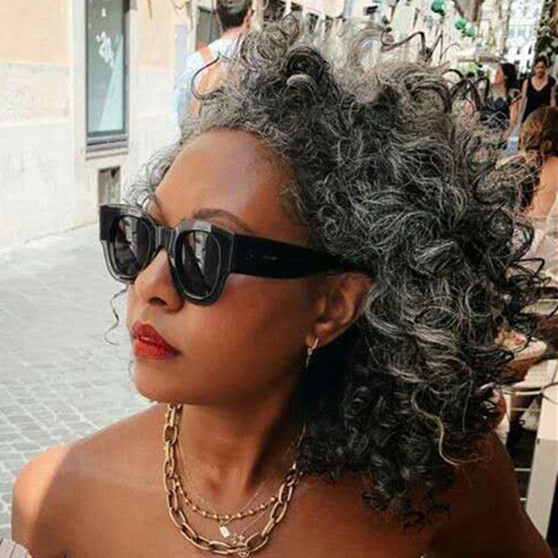 Grey kinky weave ponytail hairpiece european human hair ponytail hair extension silver grey wrap around ponytail hair piece gray puff