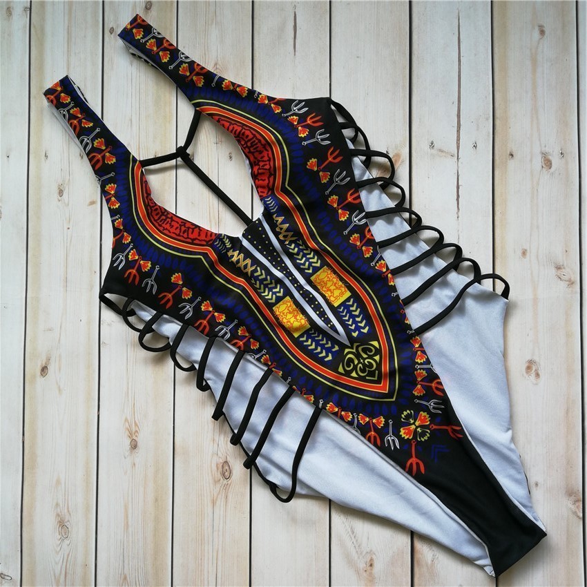 Bkning Thong Swimsuit One Piece Swimwear Women African Print Swim Suits Padded Bathing Suit 2018 Summer May Beach Monokini C19030201