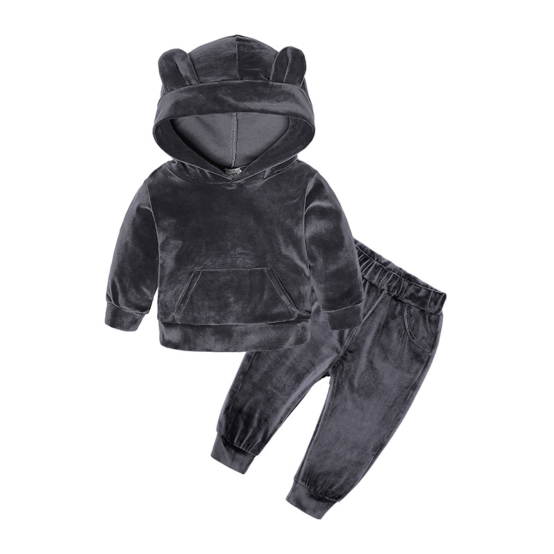 Kids Baby Girl Clothing Set Tracksuit Boys Velvet Tops Sweatshirt Hoodie Tops Pants Warm Cotton 2pcs Outfit Baby Clothes Sets