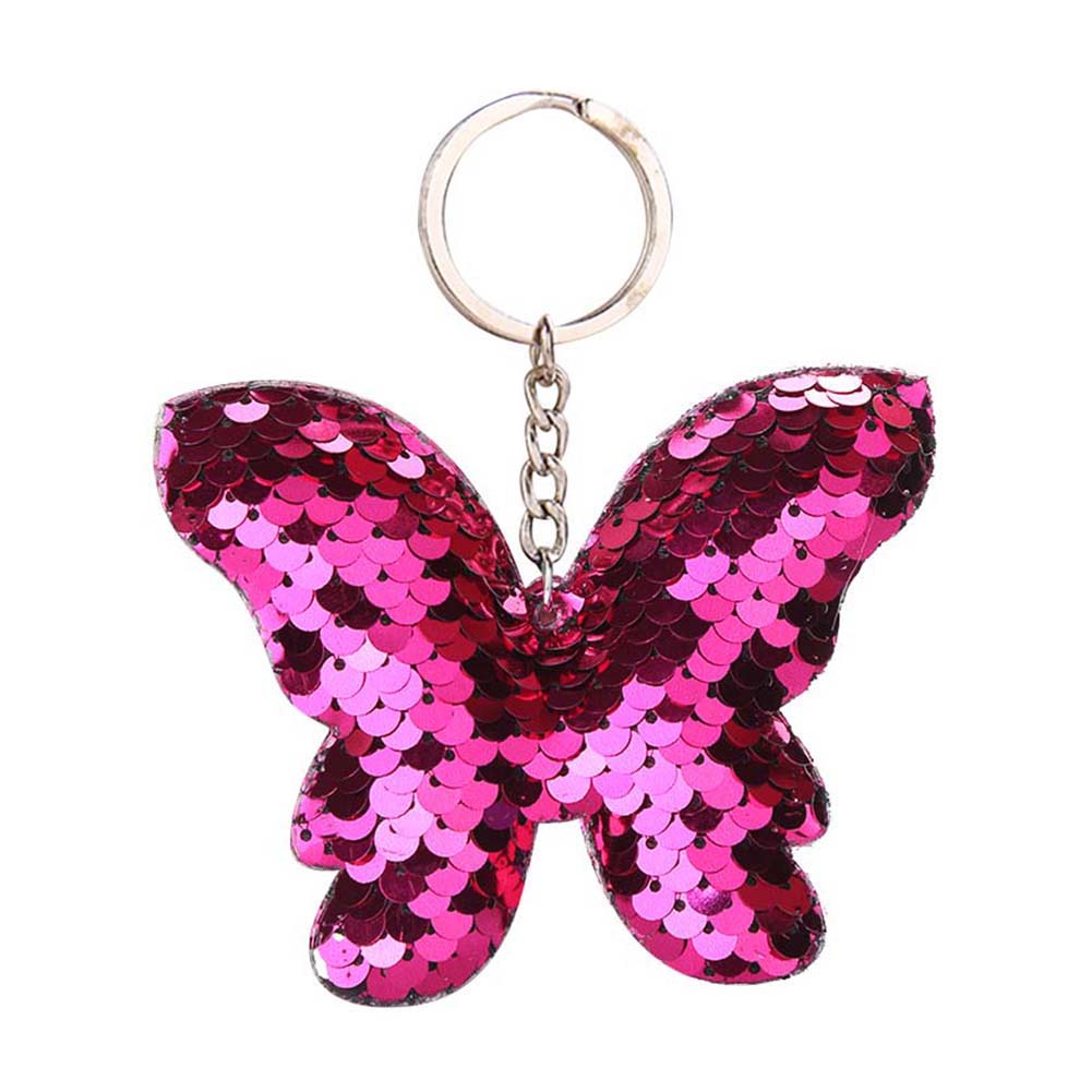 Car Sparkling Colorful Sequins Butterfly Shape Pendant Keychain Car Key Ring Holder Hanging Decoration Keychain Sequins Decor 12