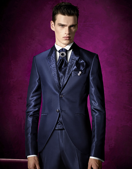 Floral Pattern Notched Lapel Groomsmen Wedding Tuxedos 2 Pieces Navy Slim Fit Mens Pants Best Men Formal Blazer