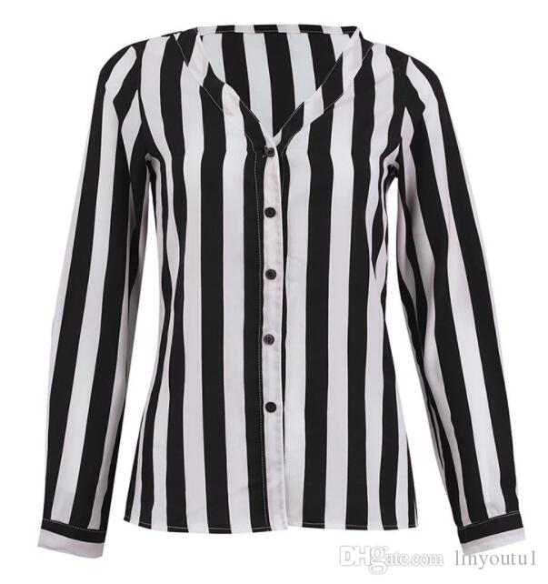 2020 New Blouse Women Casual Striped Top Shirts Blouses Female Loose Autumn Fall Casual Ladies Office Blouses Top Sexy