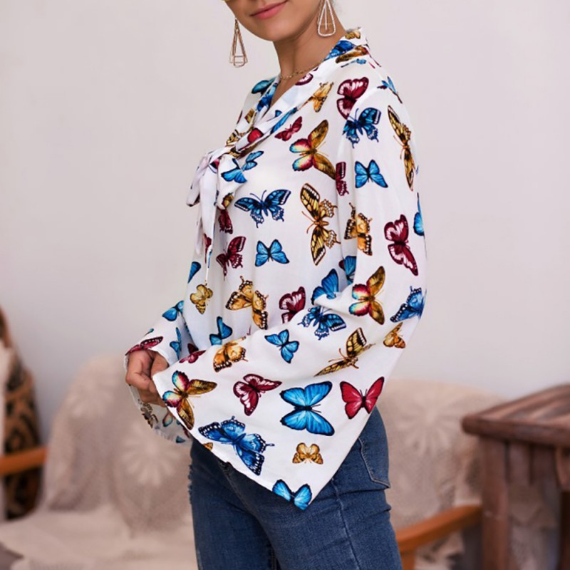Hot 2019 Women Autumn Fashion New Butterfly Bow Print V neck Long FLare Sleeve Slim Blouses, White
Hot 2019 Women Autumn Fashion New Butterfly Bow Print V neck Long FLare Sleeve Slim Blouses, White