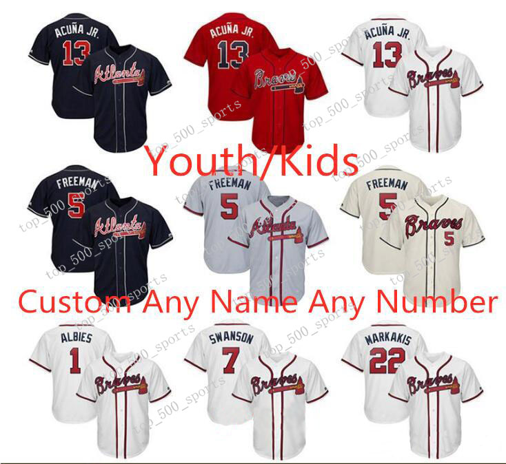 Youth Kids Ronald Acuna Jr. Austin Riley 27 Ozzie Albies Jersey Freddie Freeman Dansby Swanson Chipper Jones Custom Name, Colour 4
Youth Kids Ronald Acuna Jr. Austin Riley 27 Ozzie Albies Jersey Freddie Freeman Dansby Swanson Chipper Jones Custom Name, Colour 4
