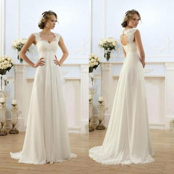 Vintage Wedding Capped Sleeves Empire Waist Plus Size Pregnant Maternity Dresses Beach Chiffon Country Style Bridal Gowns 0521