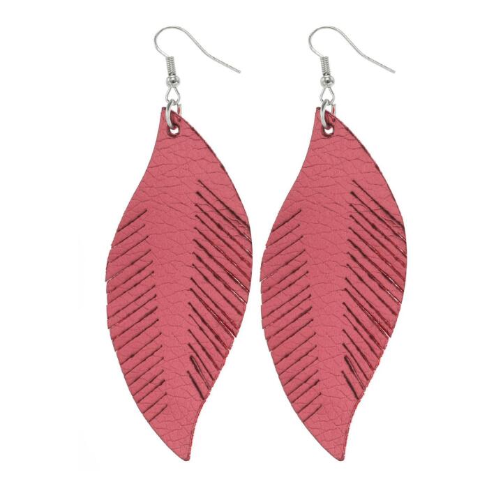 Bohemian Style Tassel Drop Earrings Feather Shape Charm Pendant Dangle PU Leather Earring For Women Lady GD104