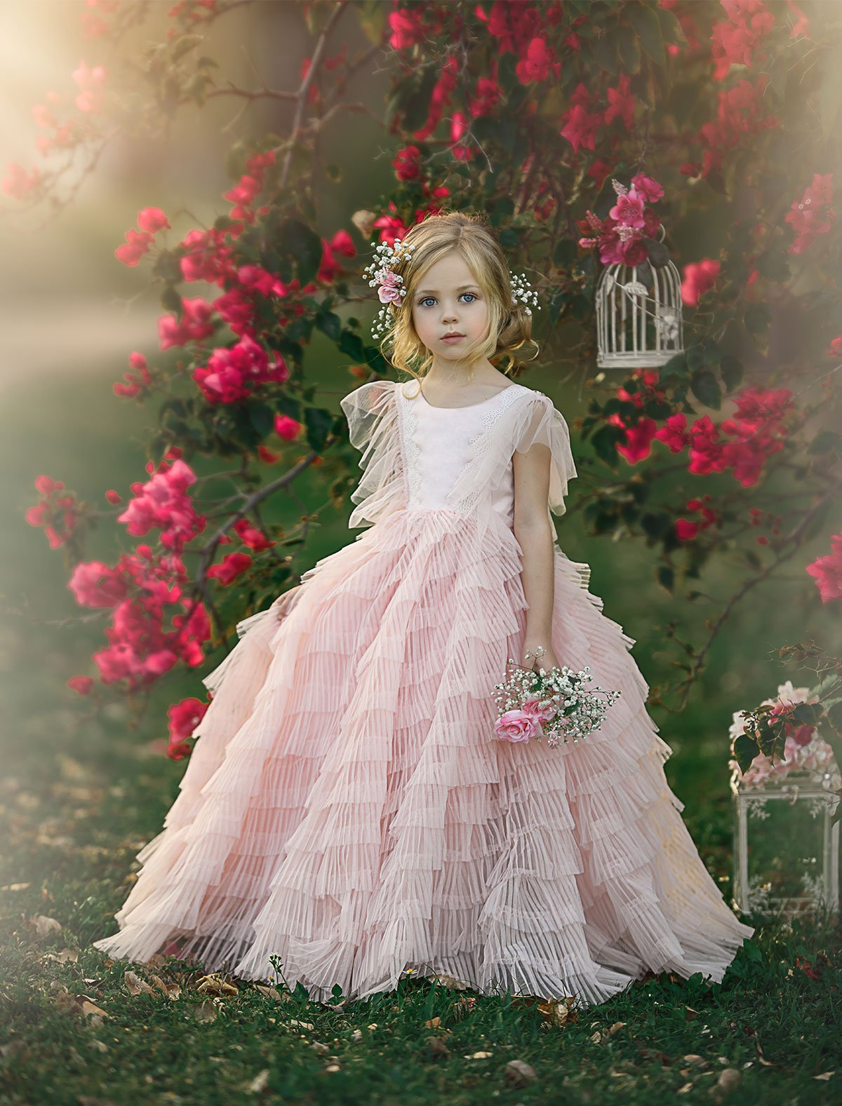 2019 Pink Beach Flower Girl Dresses Jewel Neck Boho First Communion Dress For Little Girl Cap Sleeves A-Line Cheap Kids Wedding Dress