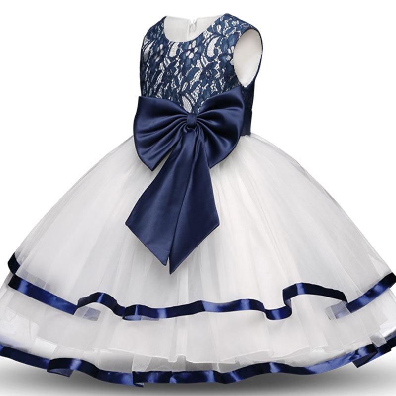 Cheap Flower Girls Dresses For Wedding With Big Bow Lace Kids Toddlers Birthday Party Dress Children Princess Gowns In Stock