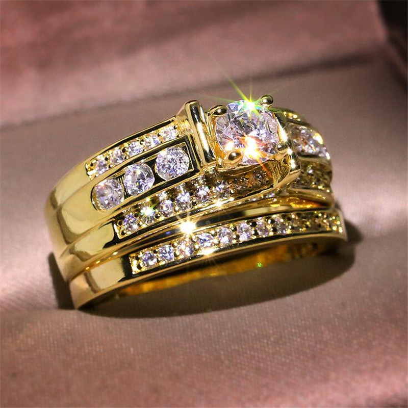 Size 6-10 Vintage Jewelry 925 Sterling Silver&Gold Fill Princess Cut White Topaz CZ Diamond Promise Women Wedding Bridal Ring For Lovers