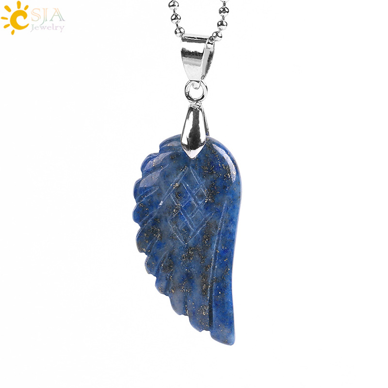 Natural Gem Stone Angel Wing Necklaces & Pendants Purple Pink Rock Crystal Lapis Lazuli Opal Green Aventurine Jewelry