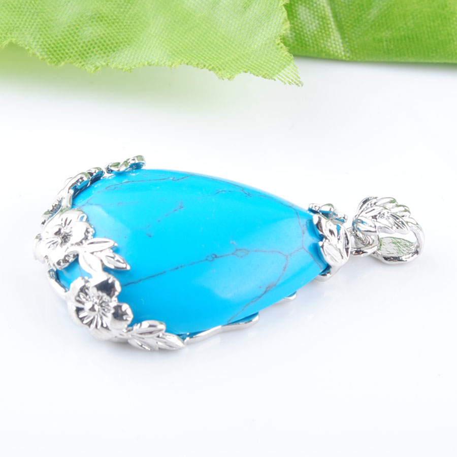 WOJIAER Men Woman Jewelry Reiki Chakra Pendant Natural Tigers Eye Opal Gem Stone Water Drop Silver Plated Bead DBN350