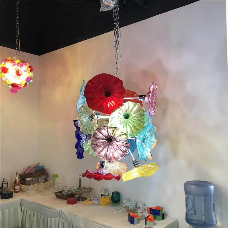 Chandelier Light Style Murano Glass Plates Pendant Lamps Multi-Color LED Blown Glass Chandelier Lighting for Living Room