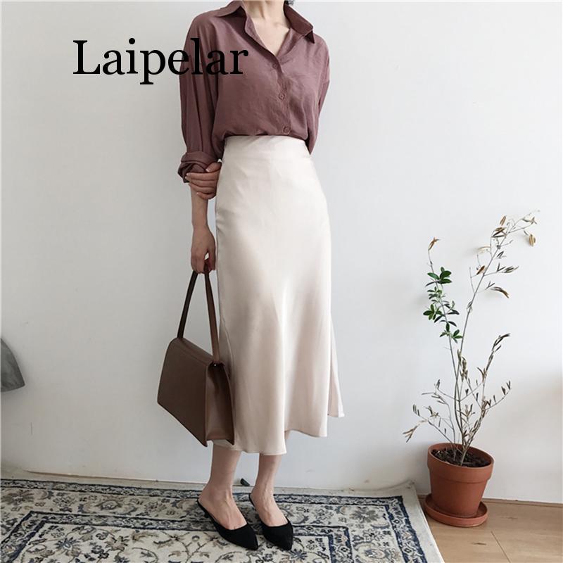 Laipelar 2020 summer elegant high waist women long skirt solid A-line female solid slim femme, Beige 
Laipelar 2020 summer elegant high waist women long skirt solid A-line female solid slim femme, Beige