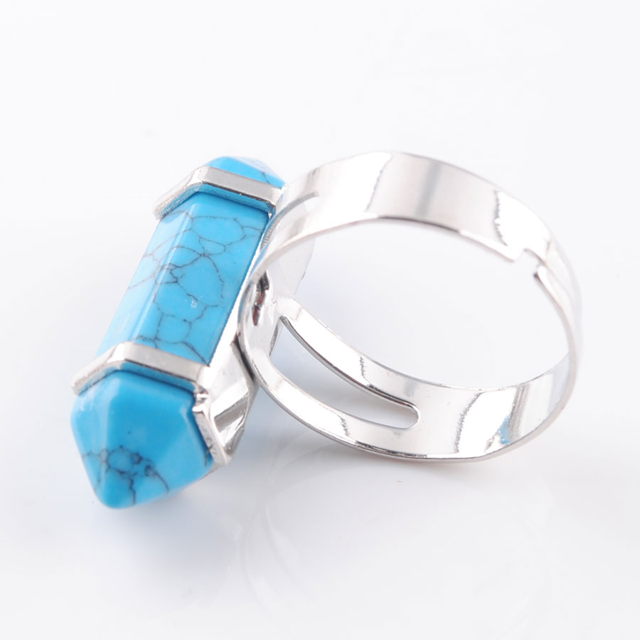 WOJIAER Unique Ring for Women Natural Blue Turquoise Stone Beads Rings Silver Color Party Jewelry DX3022