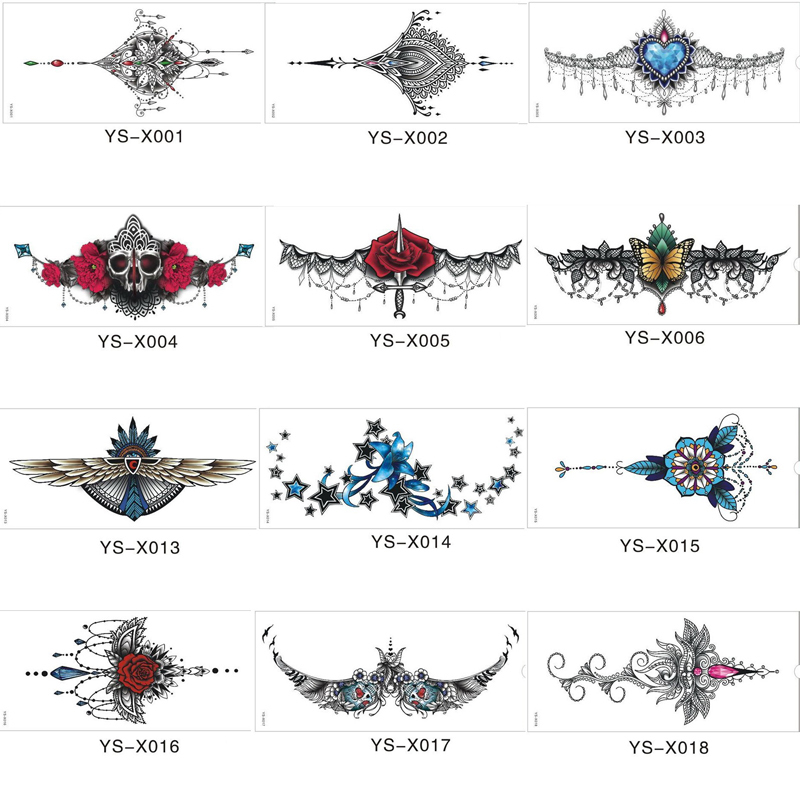 1pcs 2016 New Beautiful Design Waterproof Under Breast Tattoo, Ornamental Temporary Metal Tattoo, Sexy Women Tattoo!