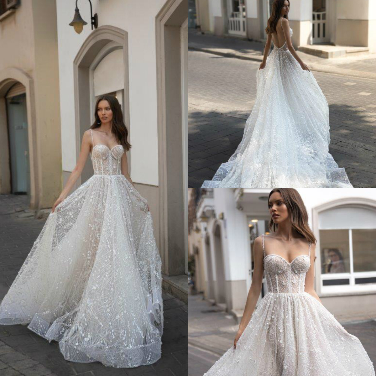 Julie Vino Lace Wedding Dresses Boho Spaghetti 3D Floral Appliques Beach Wedding Dress Bohemian A Line Bridal Gowns Vestidos De Novia