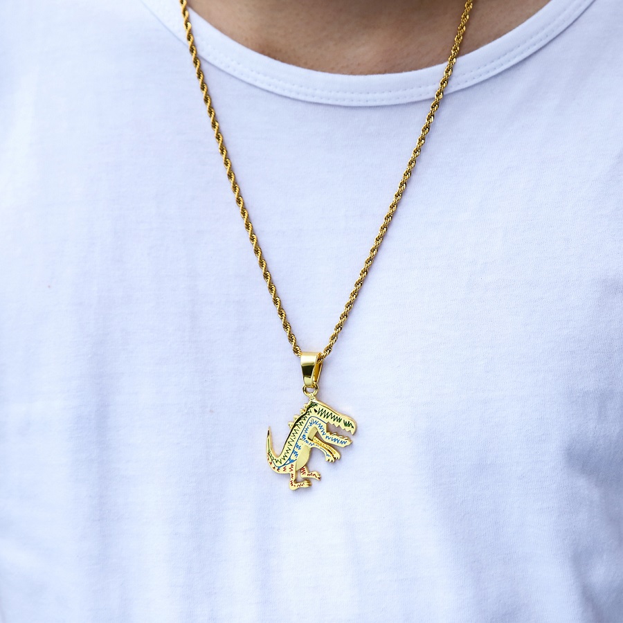 Fashion Hip Hop Mens Dinosaur Pendant Designer Necklace Jewelry Stainless Steel Chain 18k Gold Plated Necklaces For Men Women