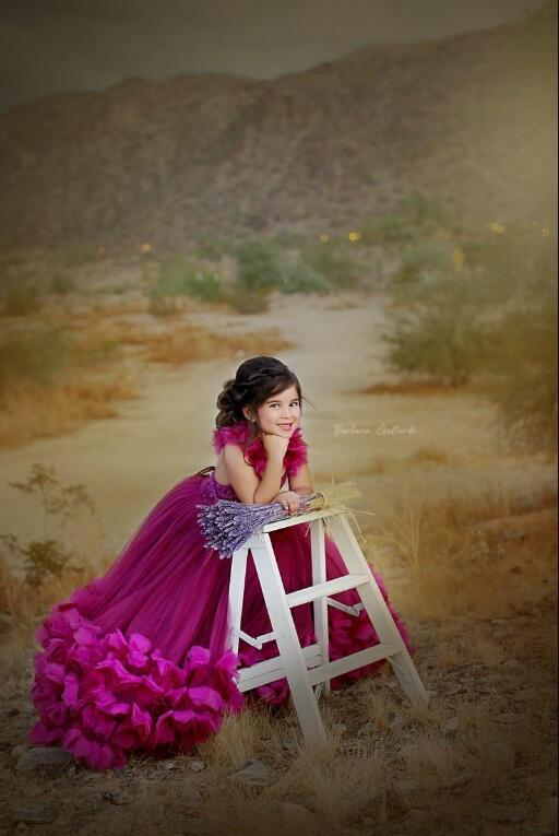 Fuchsia Flower Girl Dresses Lace Beaded V Neck Handmade Flowers Ball Gown Little Kids Birthday Party Wear Cute Girls Pageant Dress