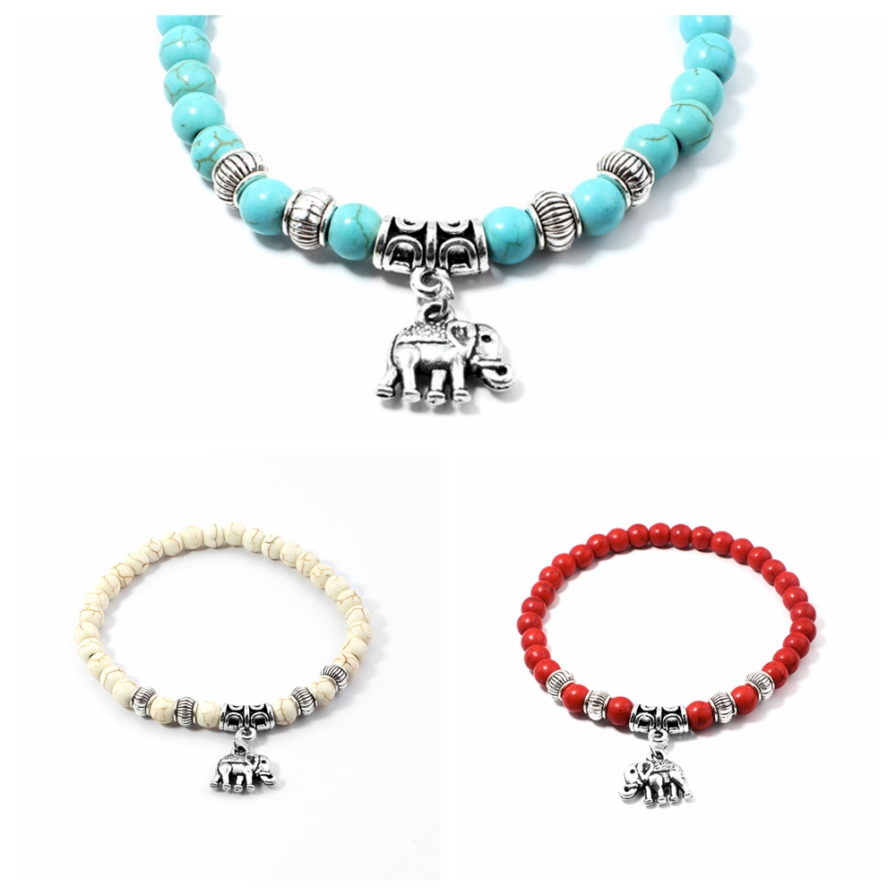 12PCS Fashion Natural Stone Beaded Howlite Turquoise Elephant Buddha Beads Yoga Bracelet Chakra Crystal Beads Charms Bracelets Jewelry