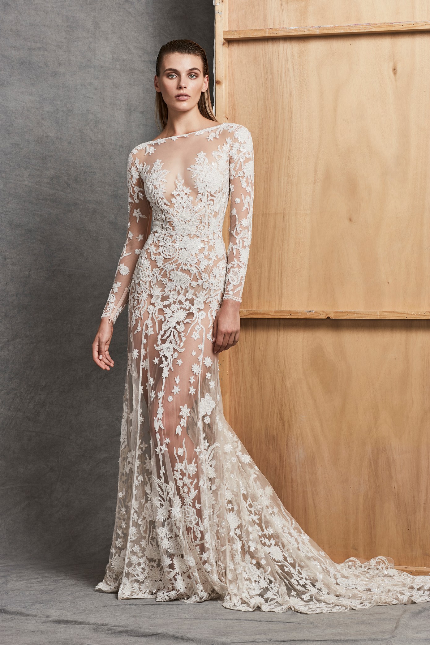zuhair murad mermaid wedding dresses lace applique sequins long sleeve sweep train bridal gowns plus size illusion robe de marie