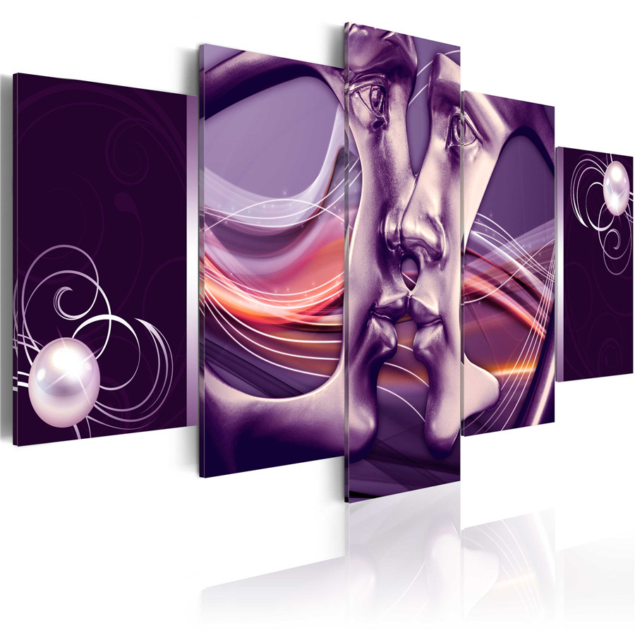 Fashion Wall Art Canvas Painting 5 Pieces Brown Blue Purple Abstract Metal Mask Lover Kiss Modern Home Decoration,Choose Color And Size No F