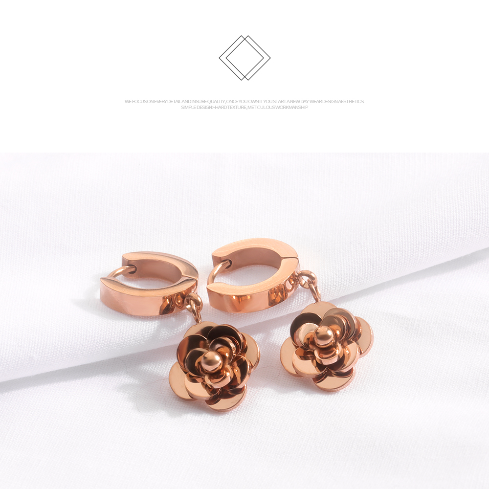 Charm Rose Flower Hoop Earrings Jewelry Rose Gold Plated 316L Stainless Steel Ear Bone Nail Earrings