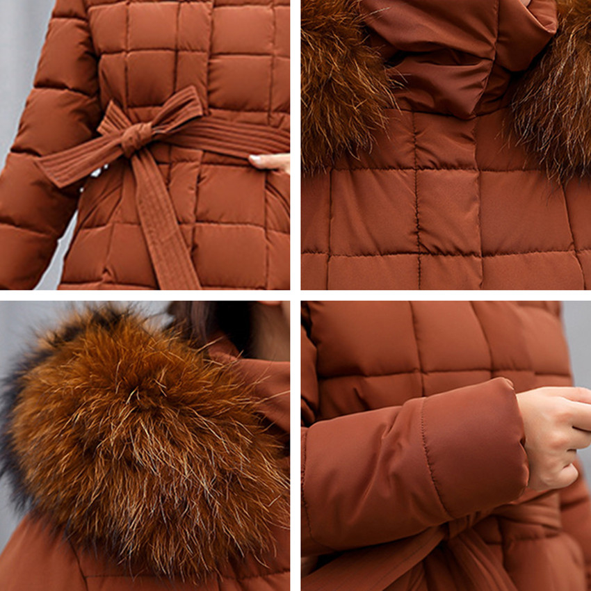 Fashion Winter Jacket Women Big Fur Belt Hooded Thick Down Parkas X-long Female Jacket Coat Slim Warm Winter Outwear 2019 New Y190828
