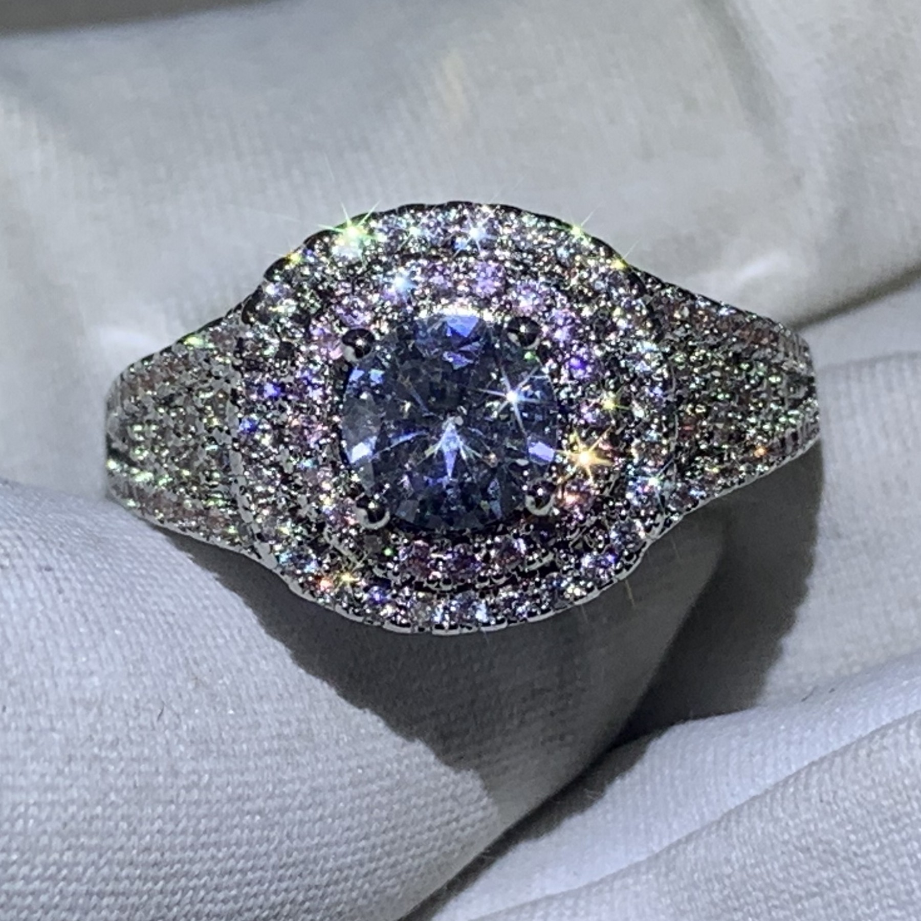 Stunning Sterg Sier White & Pink Sapphire CZ Dia Band Ring