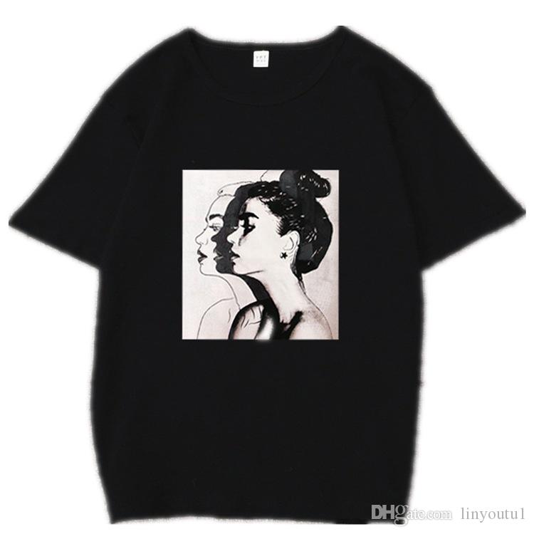 2020 New Fashion T shirt Woman Spring Summer Girls Print Short Sleeve O Neck Cotton Spandex Women Top Slim Fit Soft Women Tshirt