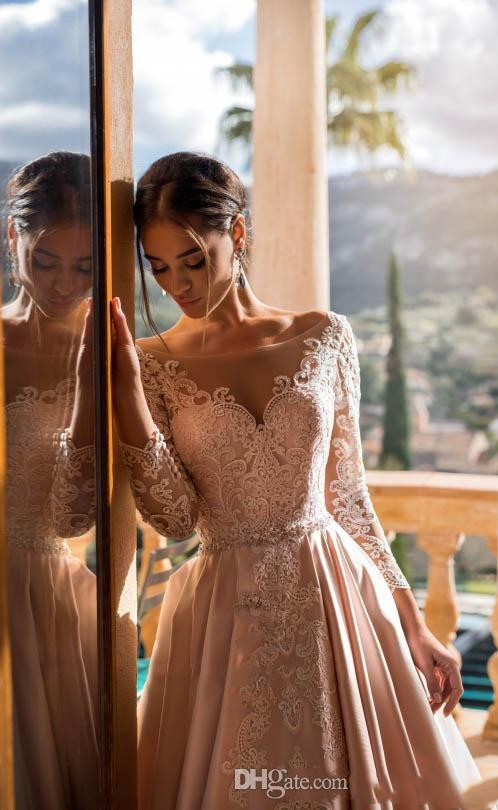 Nora Naviano Vintage Long Sleeve Wedding Dresses Lace Backless Sweep Train Boho Bridal Gowns Plus Size robe de mariee