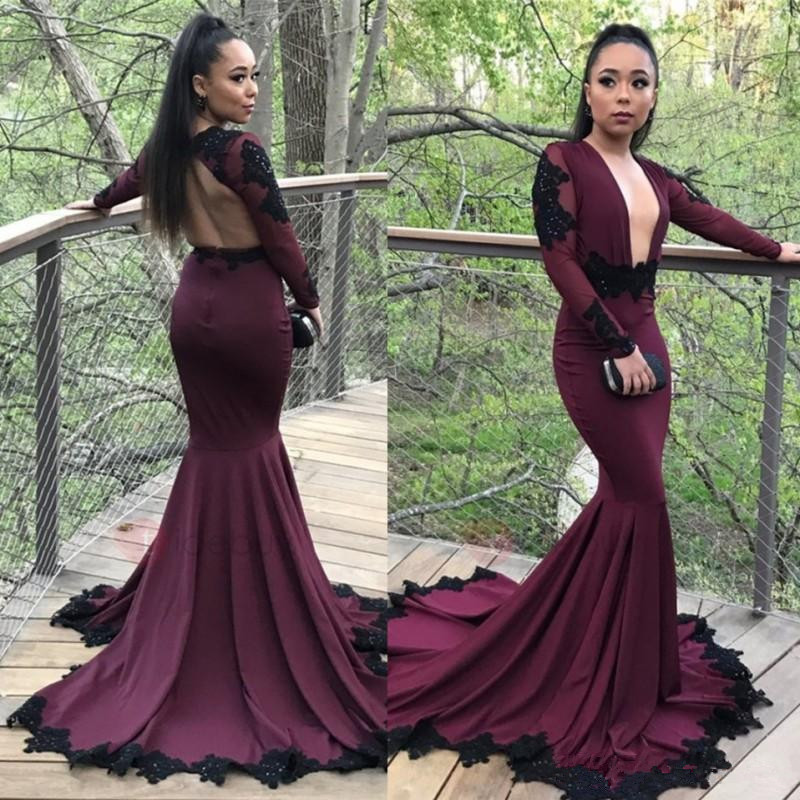 Sexy Burgundy Grape Mermaid Prom Dresses 2019 Black Appliqued Long Sleeves Plunging V Neck Black Girls African Party Gowns Evening Formal, White
Sexy Burgundy Grape Mermaid Prom Dresses 2019 Black Appliqued Long Sleeves Plunging V Neck Black Girls African Party Gowns Evening Formal, White