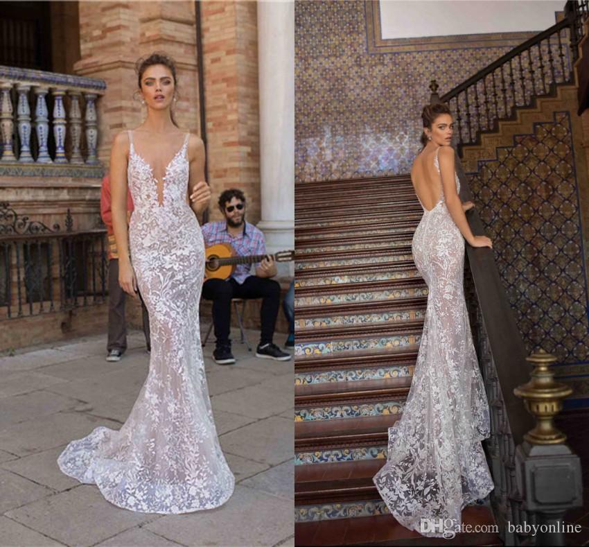 2019 Berta Lace Mermaid Wedding Dresses Sexy Plunging V Neck Backless Illusion Bodices Beach Bridal Gowns Sweep Train Bohemian Wedding Dress, Black
2019 Berta Lace Mermaid Wedding Dresses Sexy Plunging V Neck Backless Illusion Bodices Beach Bridal Gowns Sweep Train Bohemian Wedding Dress, Black