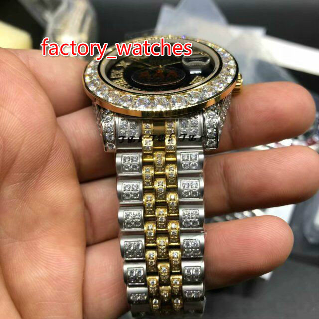 Yellow gold 2tone automatic watch diamonds bezel black face men size 40mm full iced out wristwatch free shipping, Black dial
Yellow gold 2tone automatic watch diamonds bezel black face men size 40mm full iced out wristwatch free shipping, Black dial