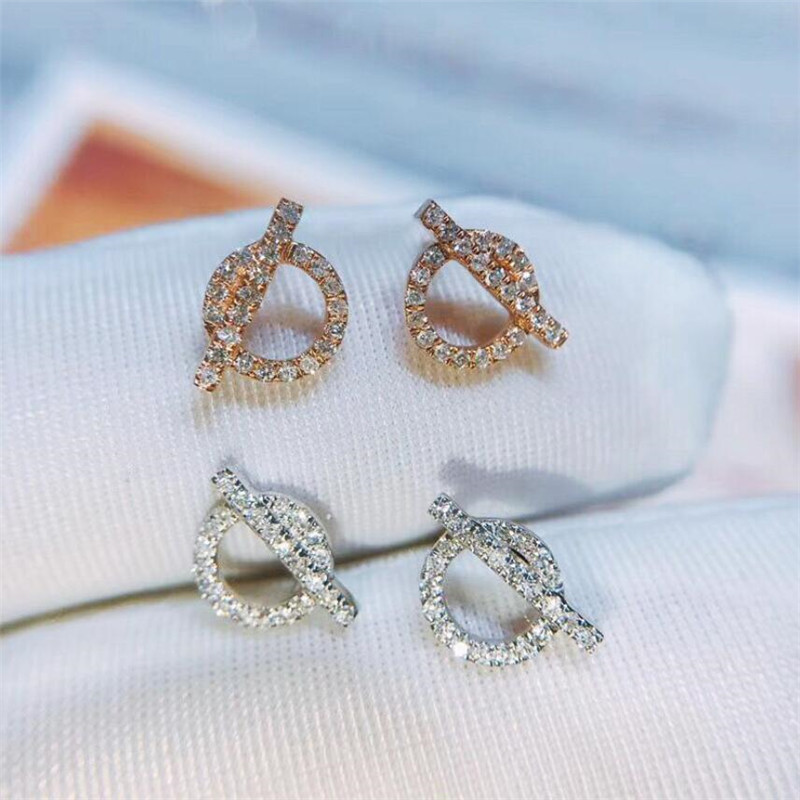 New Arrival Ins Top Selling Simple Fashion Jewelry 925 Sterling Silver&Rose Gold Fill Pave White Sapphire CZ Diamond Women Stud Earring Gift