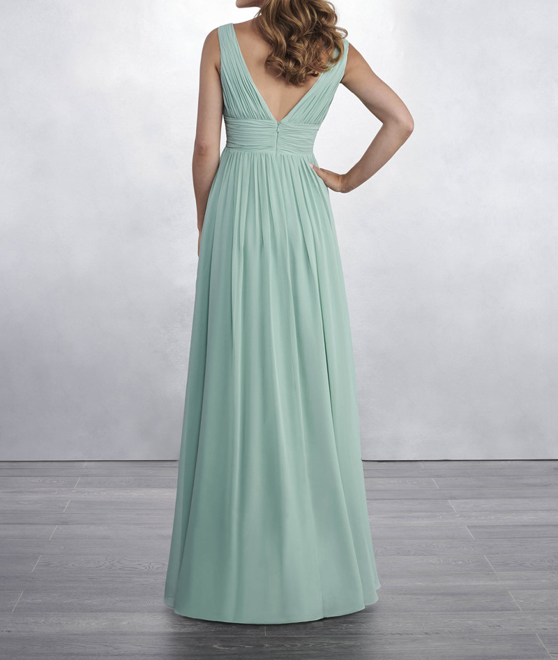 Mint Chiffon Bridesmaid Dresses Long V-Neck and v-back Party Dresses