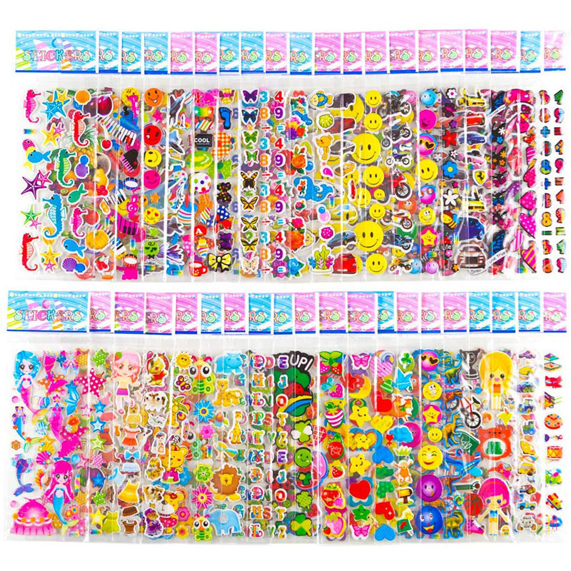 200 Sheets/set Kids Girls Boys Different Bulk 3D Puffy Assorted Scrapbook Stickers Cartoon Princess DIY Toys
