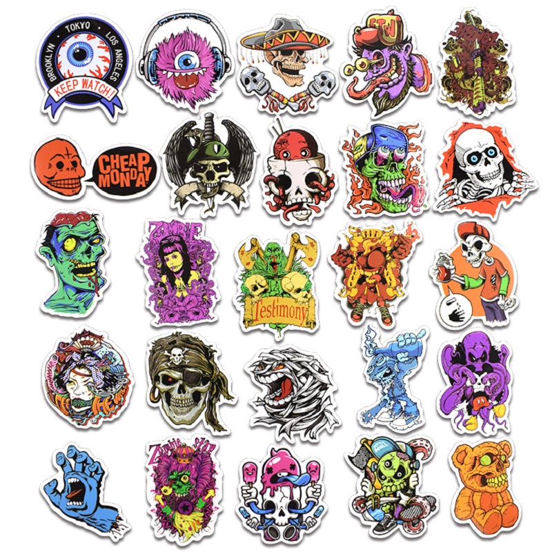 DHL Vinyl Waterproof Sugar Skull Sticker Pack 50 Pcs Car Stickers Packs Skulls Decals for Laptop Motorcycle Luggage Water Bottle Skateboard