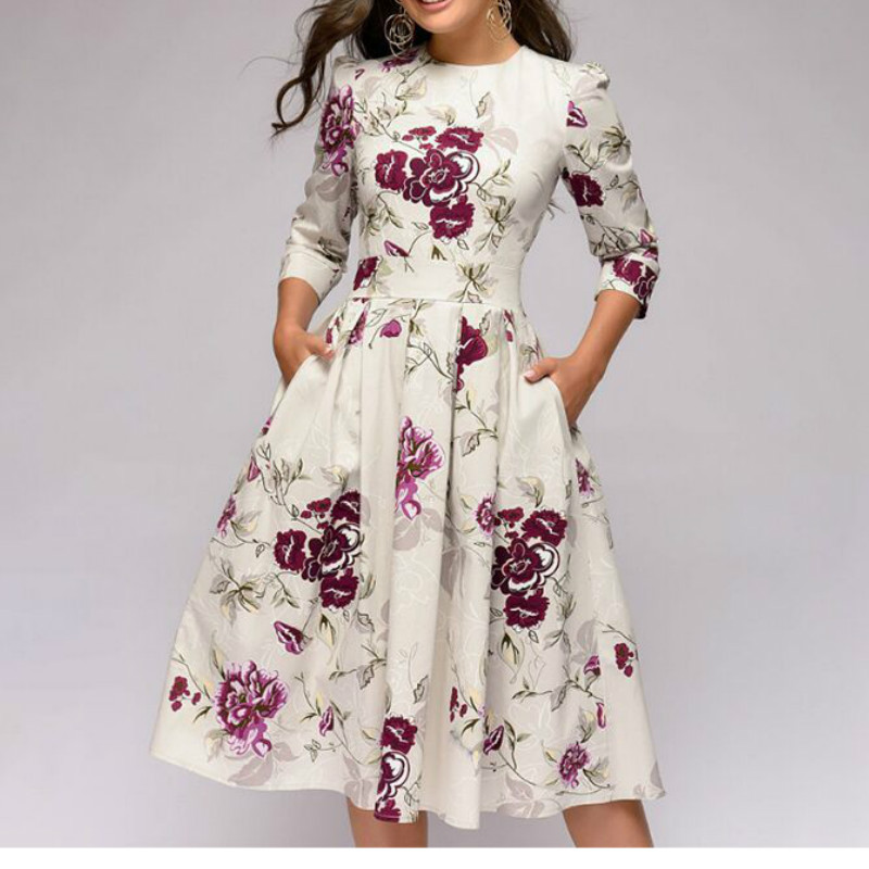 Vintage Floral Evening Party A-line Dress Half Sleeve Ladies Casual Streetwear Knee-Length Dress 2020 Autumn, Pink
Vintage Floral Evening Party A-line Dress Half Sleeve Ladies Casual Streetwear Knee-Length Dress 2020 Autumn, Pink
