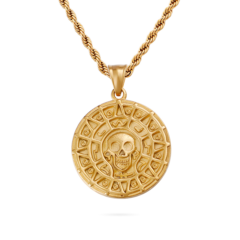 Hip Hop Skeleton Pattern Pendants Necklace Cool Men Punk 316L Stainless Steel 18K Gold Plated Jewelry